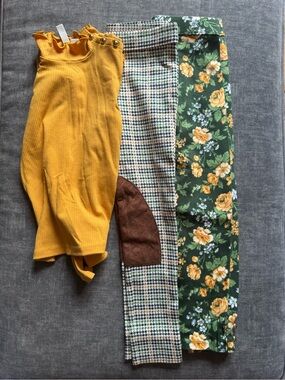 Janie and Jack Yellow Knit Top with Green Floral pant Set